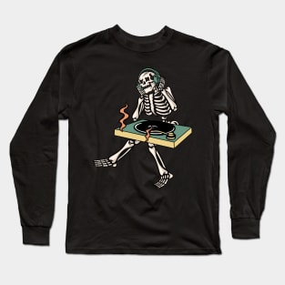 Dj Skull, Musician Skull, Musician Skeleton, Dj Lover Long Sleeve T-Shirt